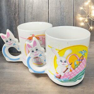 1980s Mug Cup Kitsch Colorful Bunny Rabbit Drinking Float Ceramic Mugs Cups Set2